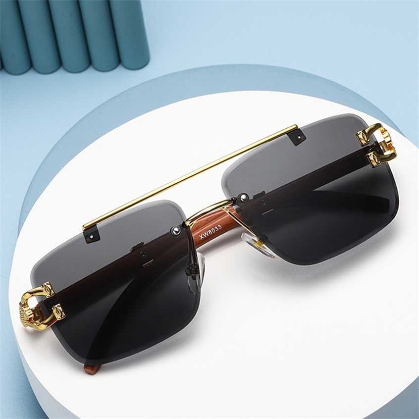 

Sunglasses 2023 new wood grain leopard head Women Men's double beam cut edge sunglasses glasses
