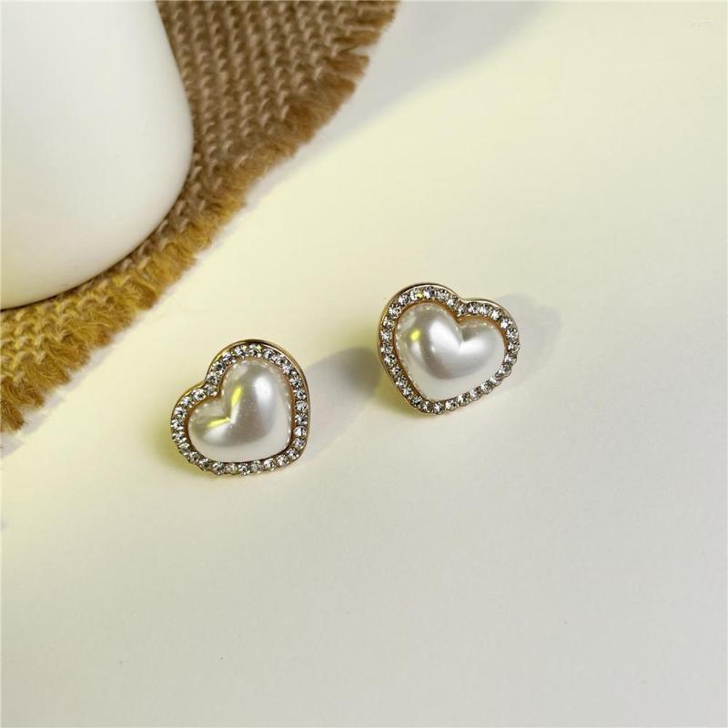 

Stud Earrings Love Pearl Beaded Heart-shaped Rhinestone Earring For Women Girl Party Personality Temperament Jewelry Gift