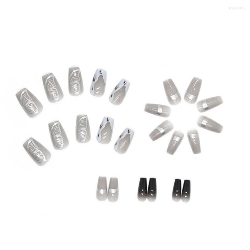 

False Nails 24Pcs Fashion Winter Autumn Temperament Butterfly Nail Tips Plastic Decoration, White