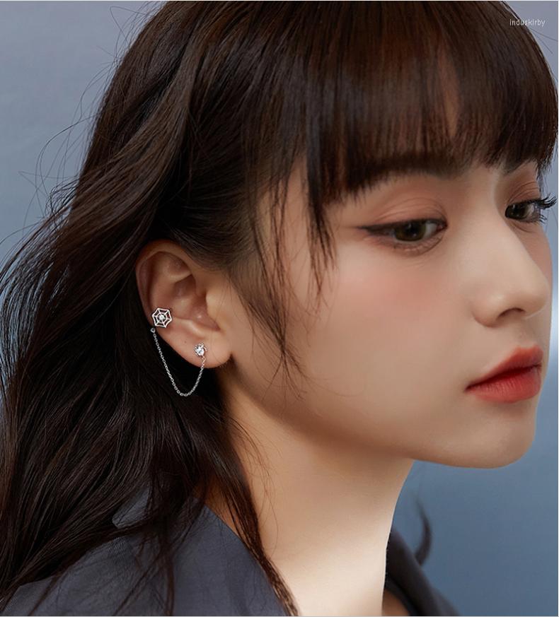 

Backs Earrings Spider Web For Women Charm Korean Version Of The Trend Zircon Small Tassel Ear Bone Clip Punk Style Girl Gift