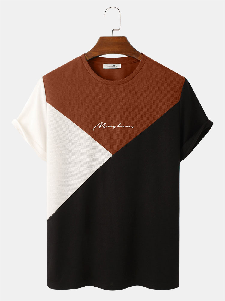 

Men's T-Shirts ChArmkpR Men T-Shirt Summer Short Sleeve Casual Loose T Shirts Embroidery Tricolor Knitted O Neck T-Shirt Top Tee Camisetas 230313, Coffee