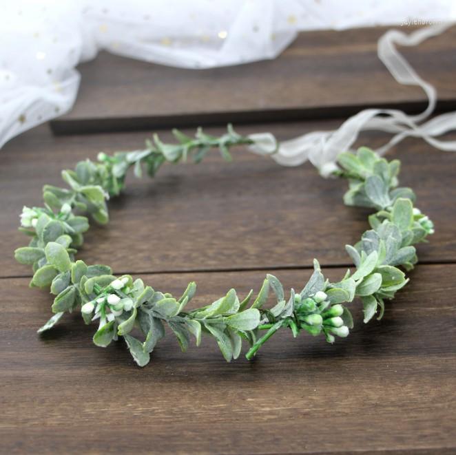 

Headpieces Wedding Bridesmaid Boho Green Grass Festival Forehead Headband Hair Accessories For Women Garland Headbands