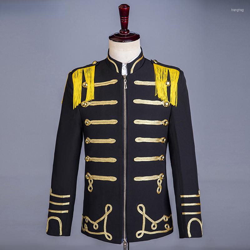 

Men's Suits Mens Black Tassel Design Steampunk Suit Jacket Fashion Embroidery Zipper Punk Gothic Blazers Party Prom Prince Uniform Costumes