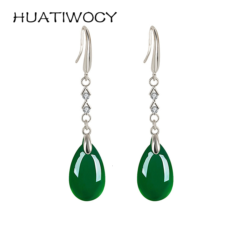 

Stud Fashion Earrings Silver 925 Jewelry with Green Agate Gemstone Ethnic Style Drop for Women Mother Wedding Party Gift 230313