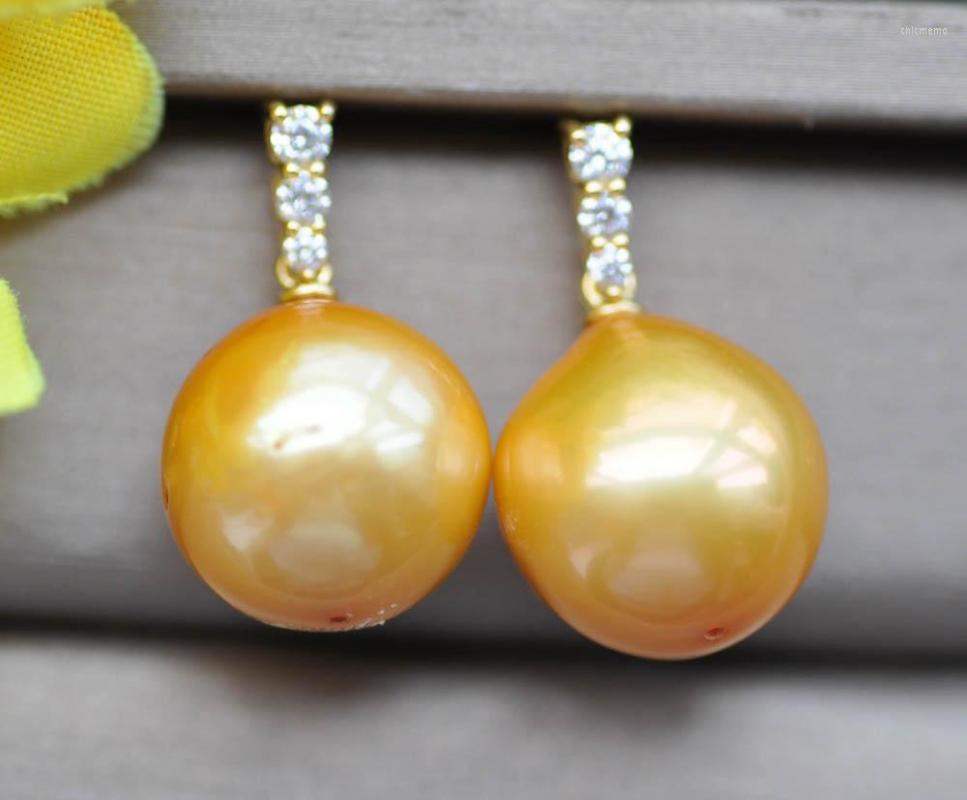 

Dangle Earrings Z10071 16mm Golden Round Edison Keshi Reborn Pearl Earring CZ
