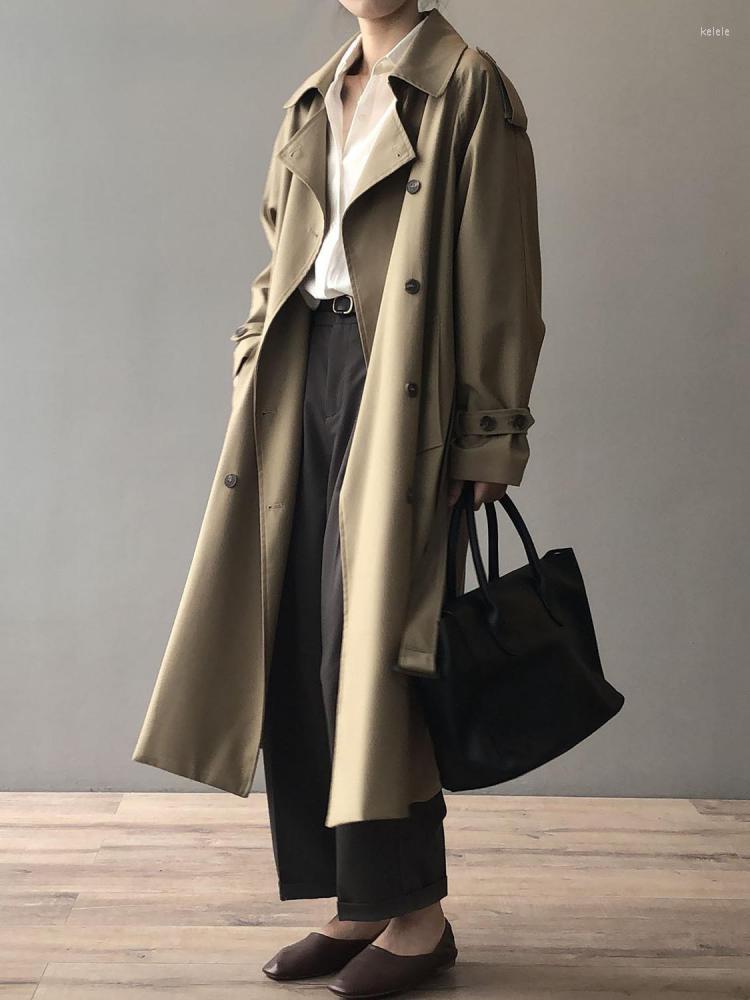 

Women's Trench Coats Autumn Women Clothing Fashion Long Coat Turn Down Collar Spring Overcoat Femme Casaco Abrigo Streetwear, Gray