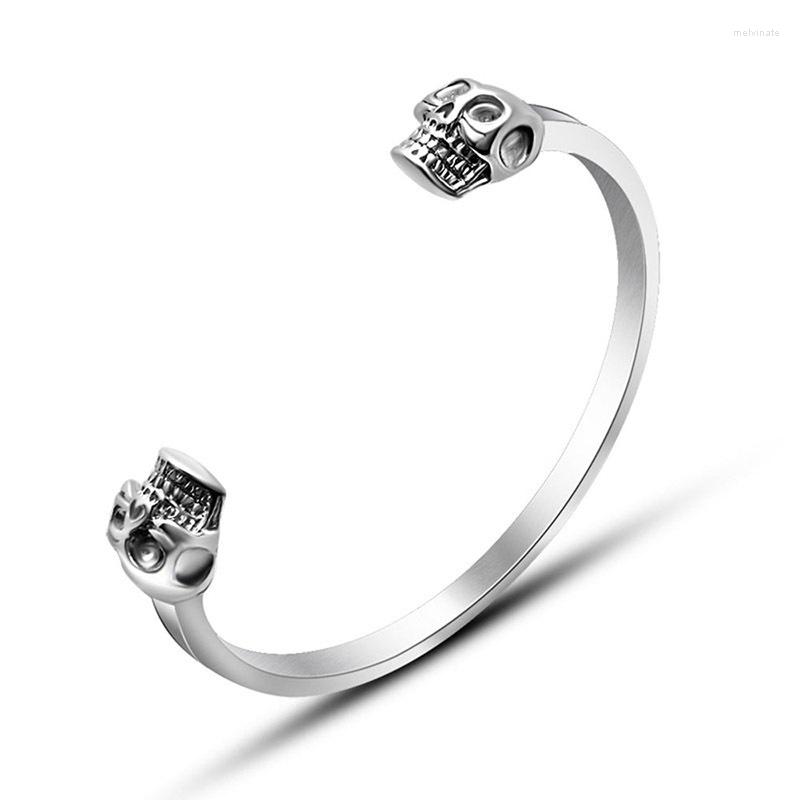 

Bangle Gothic Double Skull Stainless Steel Open Bracelet