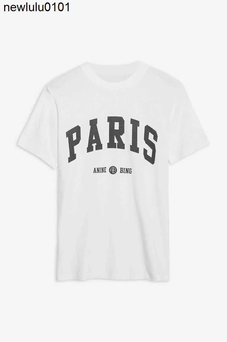 

23SS Anine Bing Women Fashion Classic Cotton Tee Ab New Letter Print Sleeve Embroidery Short T-shirt Tees Tops, New york flower ash