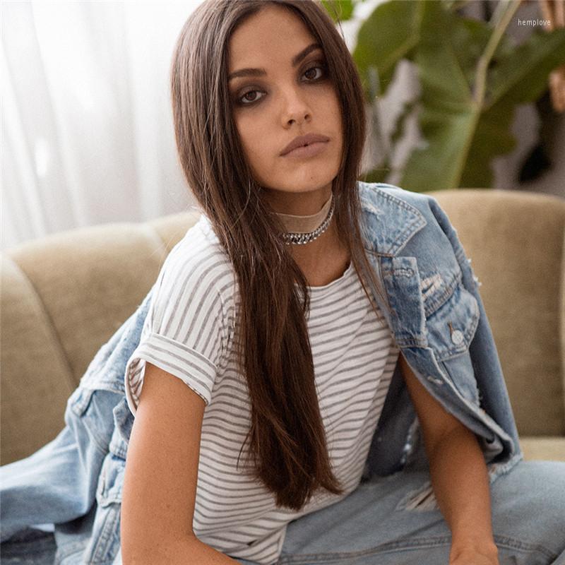 

Women' T Shirts Korean O-neck Shirt Women Harajuku Striped Tops Summer Loose Casual Short Sleeve Punk T-shirts Camiseta Feminina, White