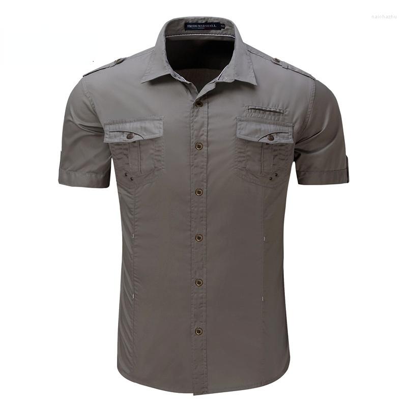 

Men's Casual Shirts Men's Military Tactical Solid Color Fashion Lapel Short Sleeves Top Men Outdoor Mountaineering Sleeve, Khaki