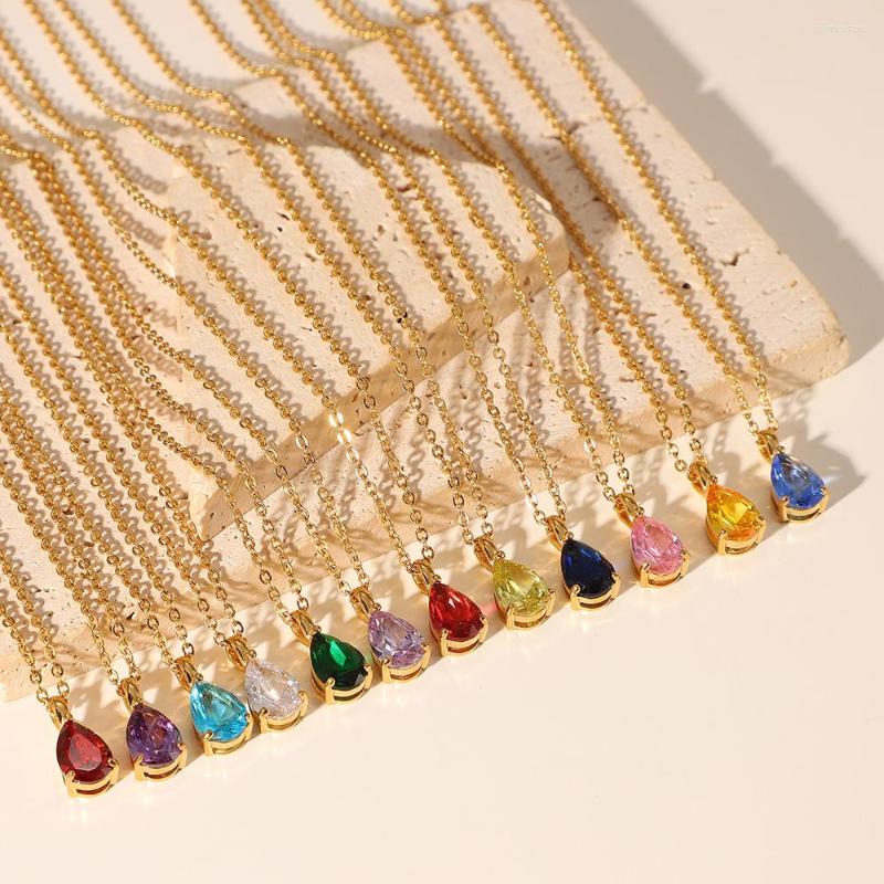 

Chains Stainless Steel 12Colors BirthstoneCrystal Zircon Pendant Necklace For Women Choker Mom Birthday Jewelry