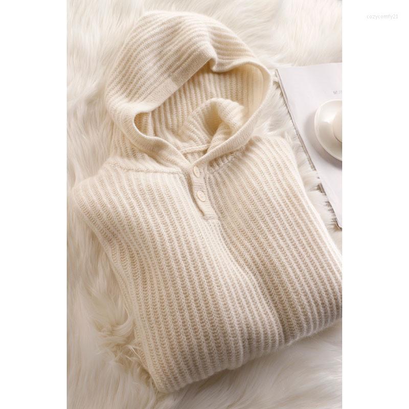 

Women' Sweaters Hooded Cashmere Sweater Women Pullover Loose Jacket Spring And Autumn Pure Wool Hoodie Knitted Casual Base With, Beige