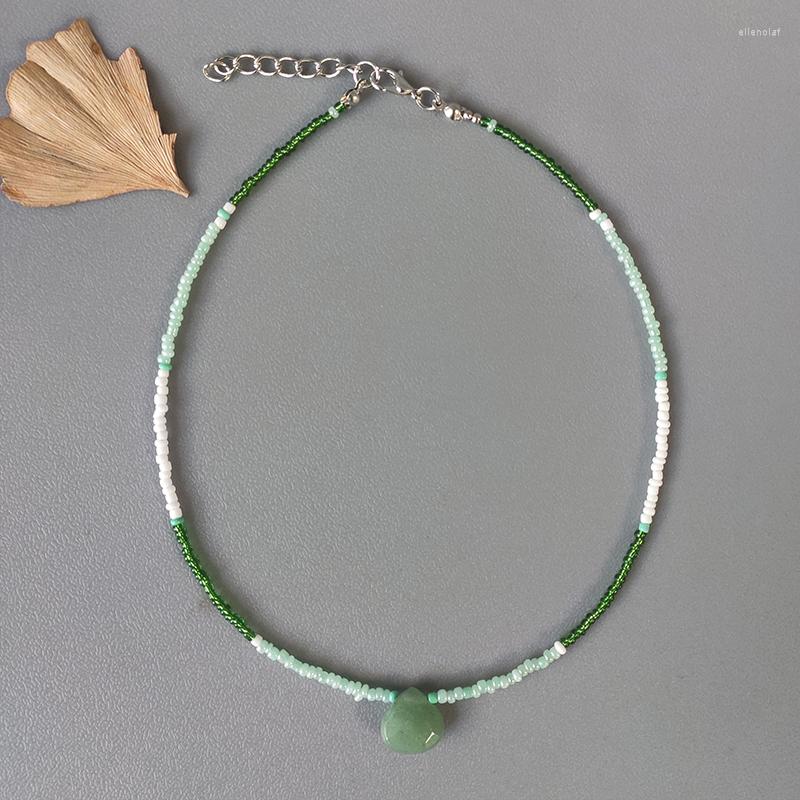 

Choker Hand-made Boho Style Beaded Necklace Green White Crystal Beads Exquisite Adjustable Wild Neck Accessories Gifts For Girls