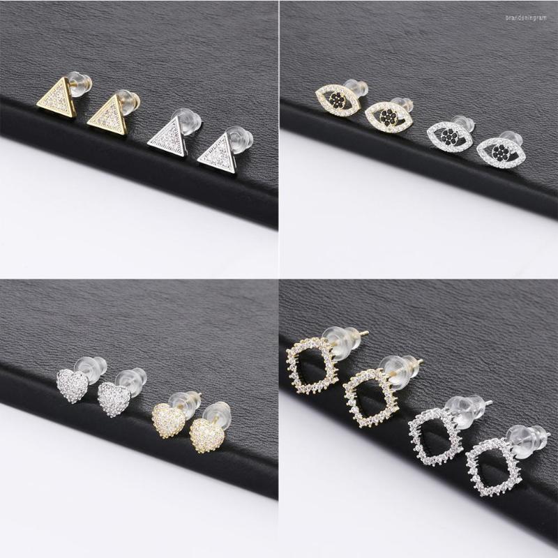 

Stud Earrings Triangle Geometric Eyes Earring Minimalist Ear Studs Mini Heart Shiny Zircon For Women Female Jewelry Gifts