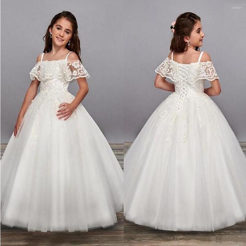 

Girl Dresses Flower Ivory Elegant First Communion Dress For Little O-Neck Kids Princess, Blue