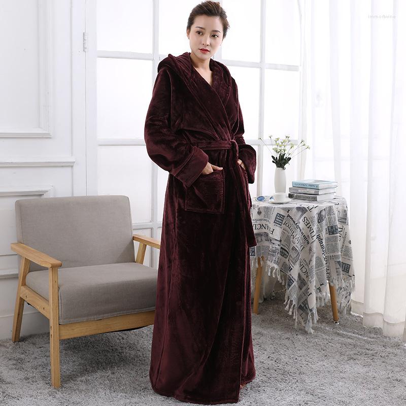 

Women's Sleepwear Burgundy Hooded Toweled Bathrobes Flannel Robe Lady Women Autumn And Winter Waste-absorbing Thick Soft Long Bathrobe, Yellow