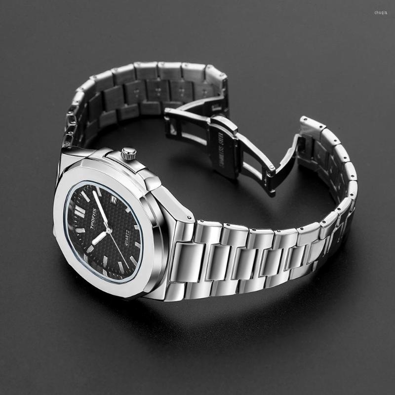 

Wristwatches 2023 42mm Sports Men's Quartz Watches Automatic Date Watch Stainless Steel 30m Waterproof Business Clock Male Reloj Hombre, White