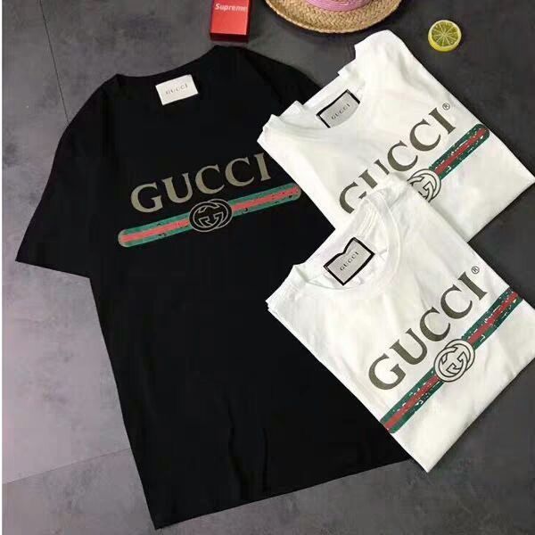 

2023 new Gucci cotton 100% short-sleeved T-shirt for men and women lovers casual loose Korean style trend versatile top trend