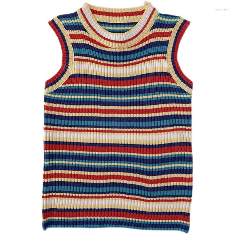 

Women's Tanks Autumn Style Korean Fashion Slim Short Section Bottoming Color Striped Sleeveless Top Women, Stripe