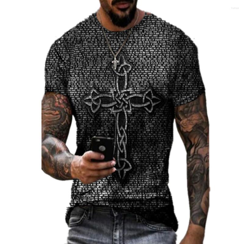 

Men's T Shirts European And American Men's Foreign Trade Summer Loose Casual Fashion Round Neck Short Sleeve Retro Cross Print T-shirt, Yon1