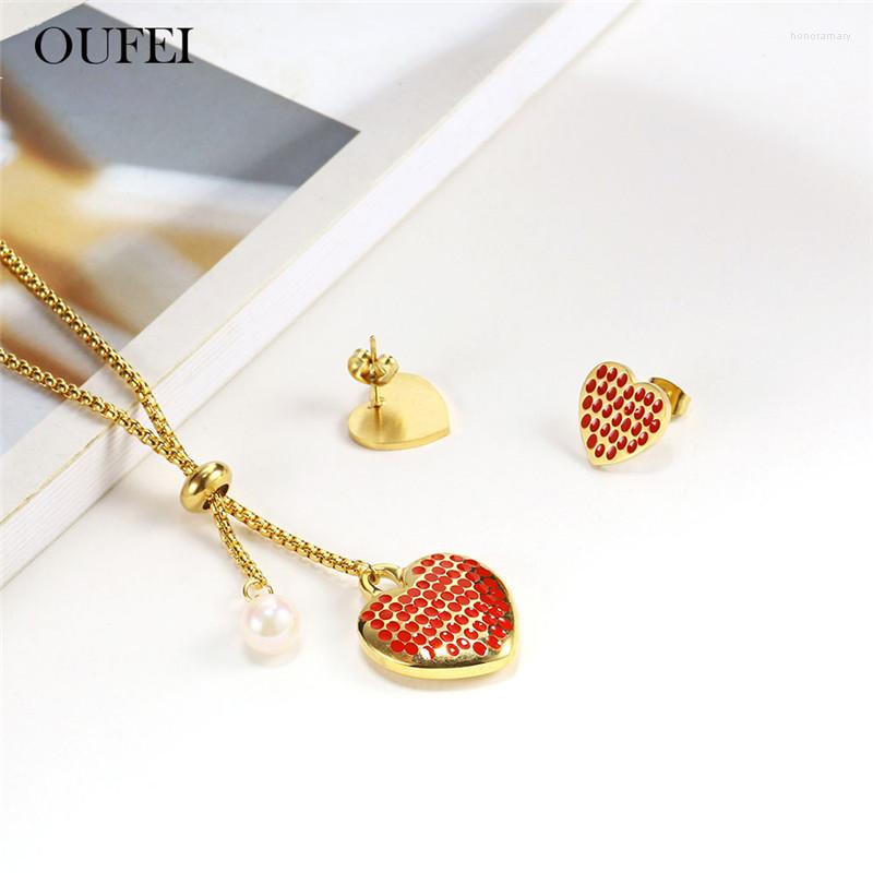 

Necklace Earrings Set OUFEI Pearl Mix Stainless Steel Heart Summer Accessories Jewellery Bohemian, Picture shown