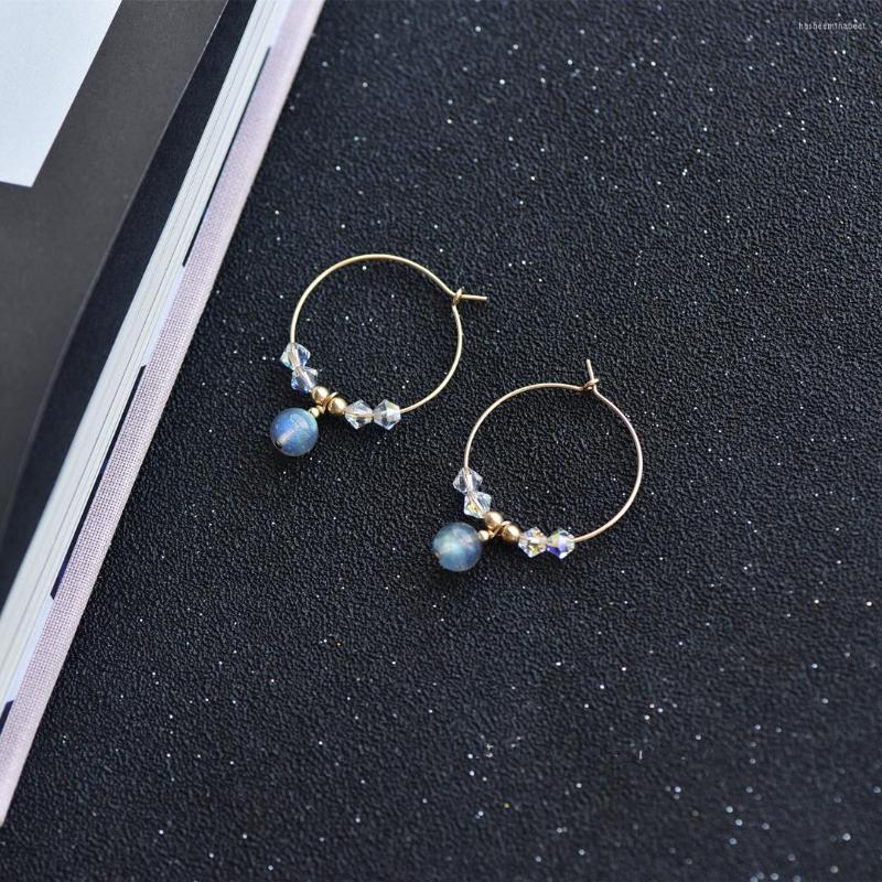 

Hoop Earrings Lily Jewelry 925 Sterling Silver Hoops Earring Labradorite Blue Light Crystal Circle For Women Party Gift