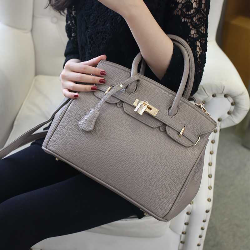 

designer women handbag birkin Silver buckle bags New Versatile Zipper Bag Litchi Pattern One Shoulder Crossbody Women's Bag Large Bag Casual Fashion Handbag, Elephant gray