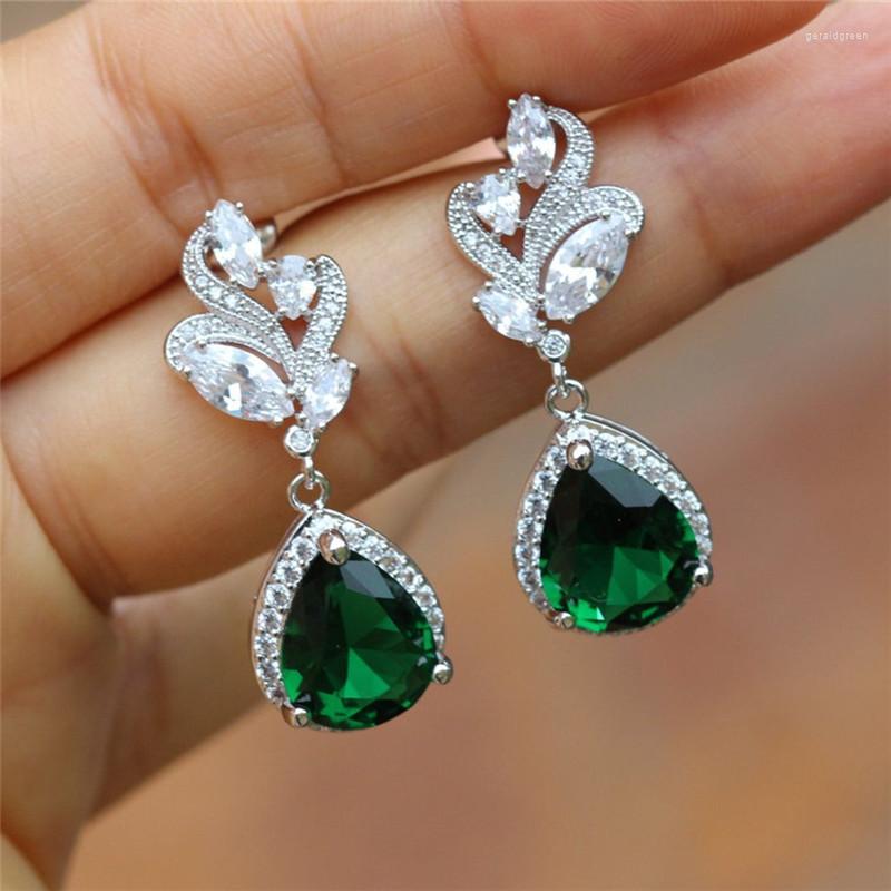 

Stud Earrings Vintage Green CZ Dangle For Party Romantic Women's Accessories Birthday Gift High Quality Luxury Jewelry Bulk
