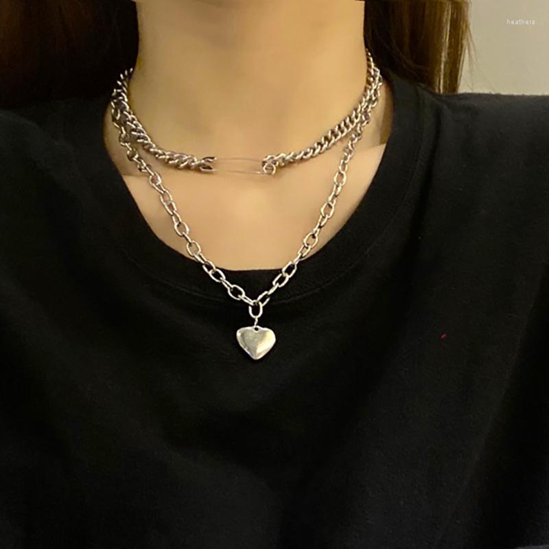 

Chains Vogallery Punk Rock 2 Pieces Heart Pendants Necklace Women Fashion Pin Multilayer Hip Hop Chain On The Neck Jewelry