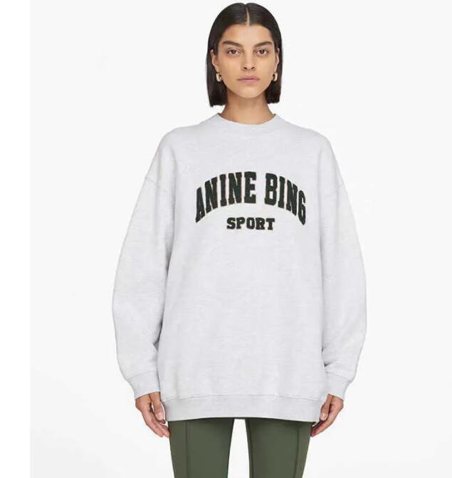 

Anine Bing Women Sweatshirt Designer Pullover Classic Letter Embroidery Letter Inside Fleece Crew Neck Sweater Long Sleeves Hoodie, White flower ash