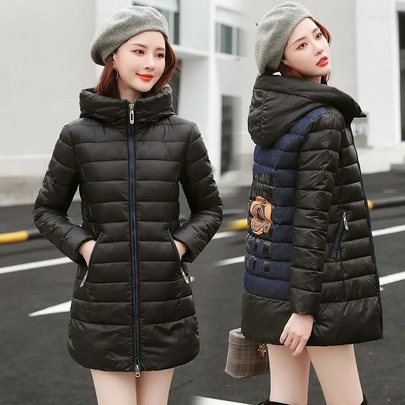 

Women's Trench Coats Winter Jacket Women's Hooded Warm Parkas Hight Quality Female Collection Cotton Coat, Black