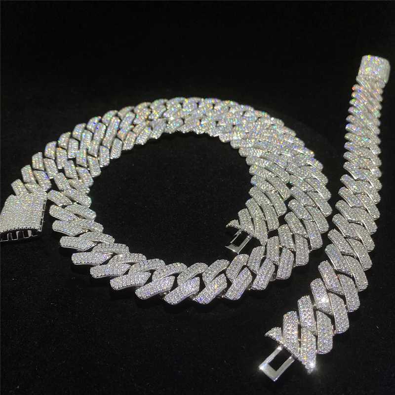 

925 Sterling Silver Iced Out Hip Hop Jewelry 18mm 20mm Moissanite Diamond Cuban Link Chain 3 Rows Diamond Men Cuban Necklace