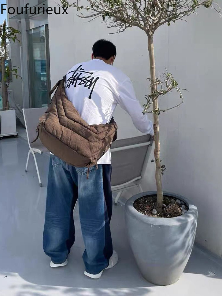 

Waist Bags Foufurieux Casual Large Capacity Tote Shoulder Handbag Luxury Nylon Quilted Padded Crossbody Bag Female Men Big Purse 230313, Beige