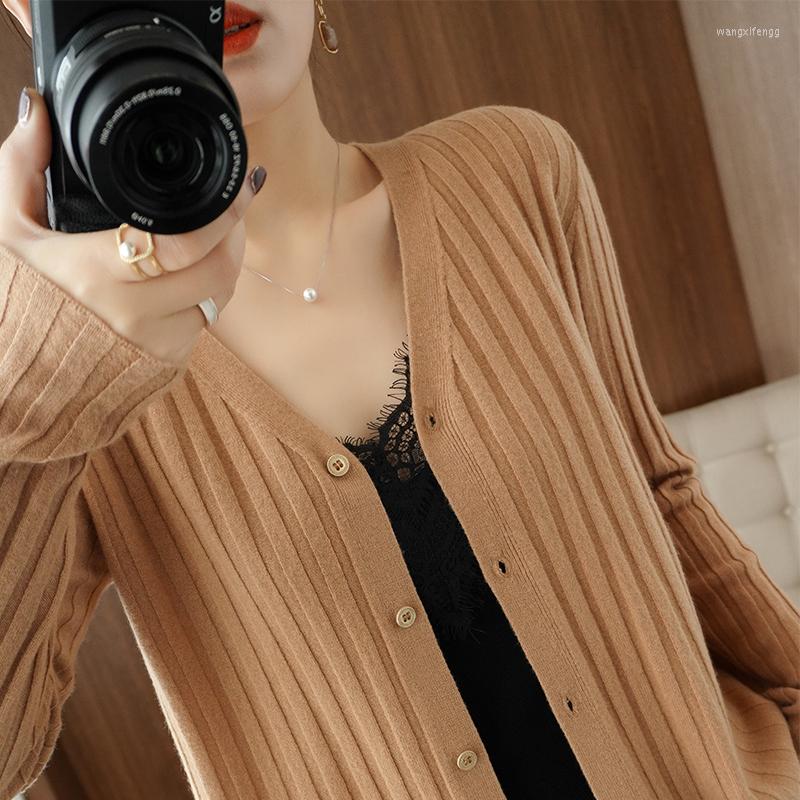 

Women's Knits Spring And Autumn Style Wool Knit Cardigan Women's V-neck Long Sleeve Loose Sweater Short Wild Jacket, Gray