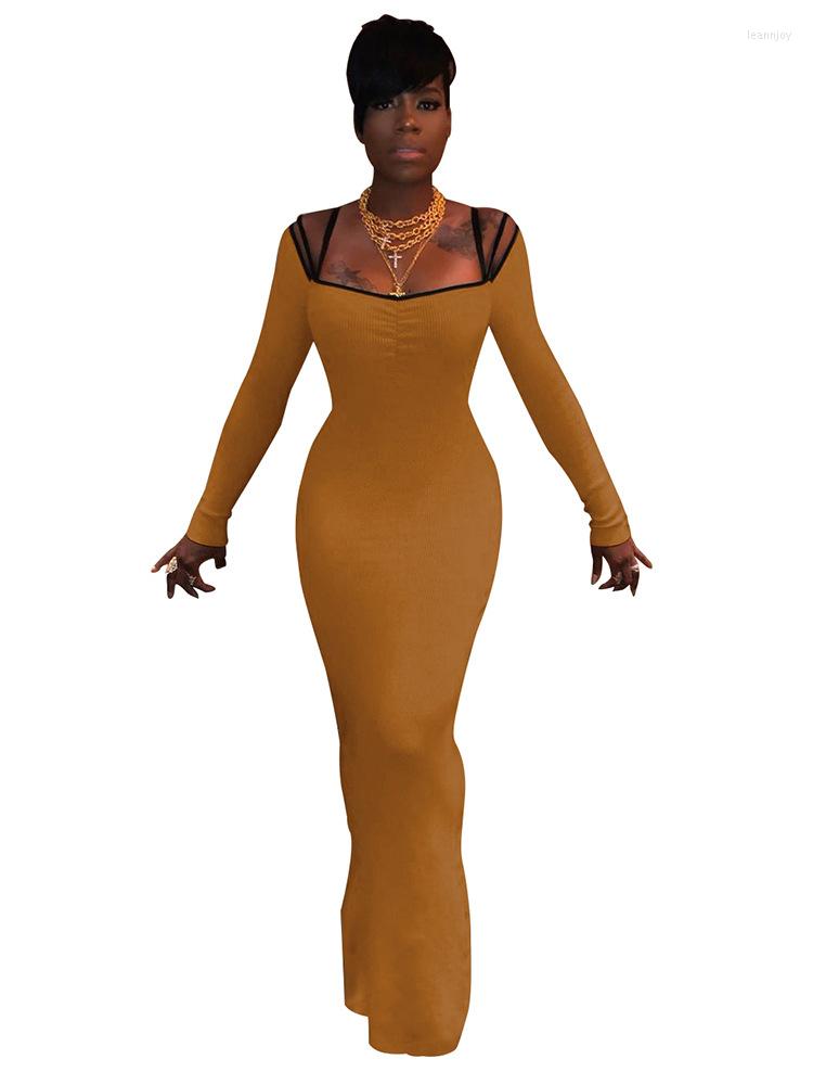 

Ethnic Clothing African Dresses For Women Full Sleeve Square Collar Slim Robes Spring Autumn Fashion Solid Sexy Long Maxi Dress 2023