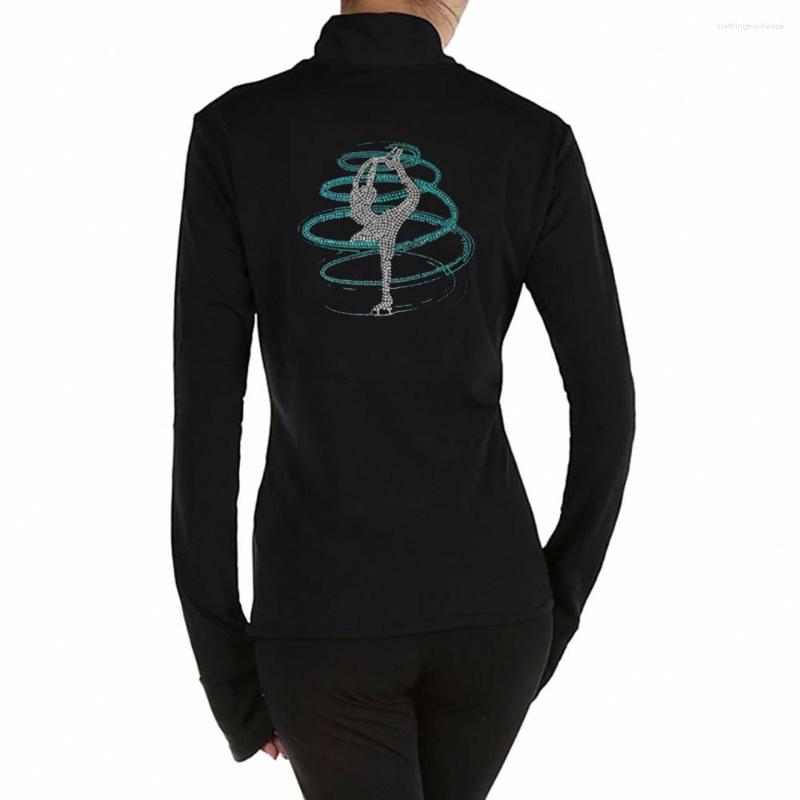 

Stage Wear Figure Skating Jackets Girls Children Black Skiing Roller Ice Shirts For Training Practise