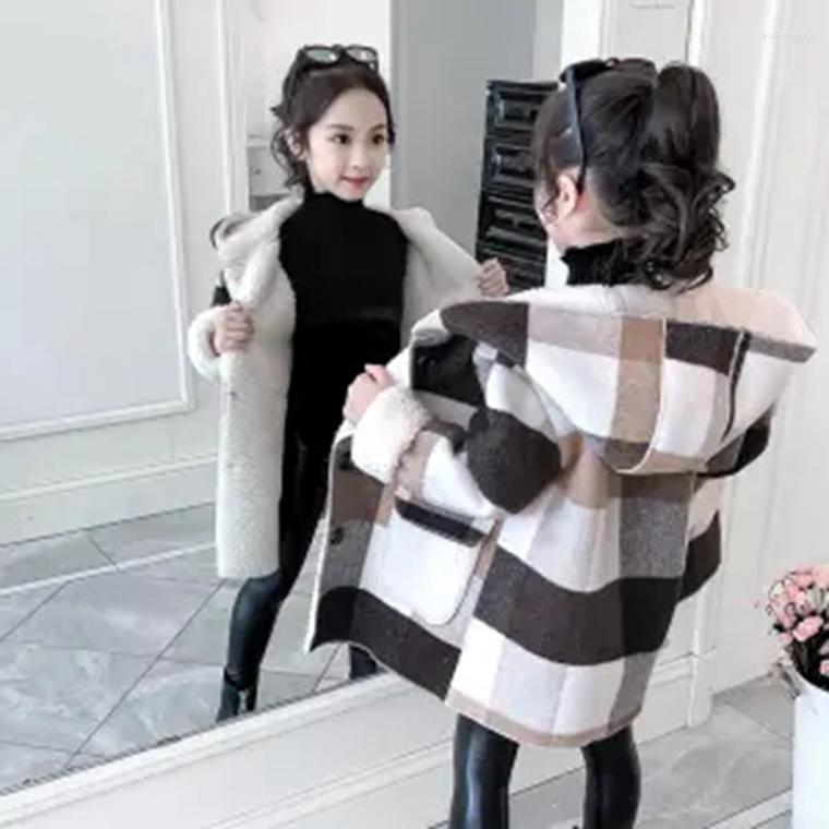 

Jackets Snowsuit Kids Thick Lambsool Parka Girls Plaid Hooded Long Coat Toddler Winter Clothes 4-14Years Teen Children Overcoat, Thin style 2