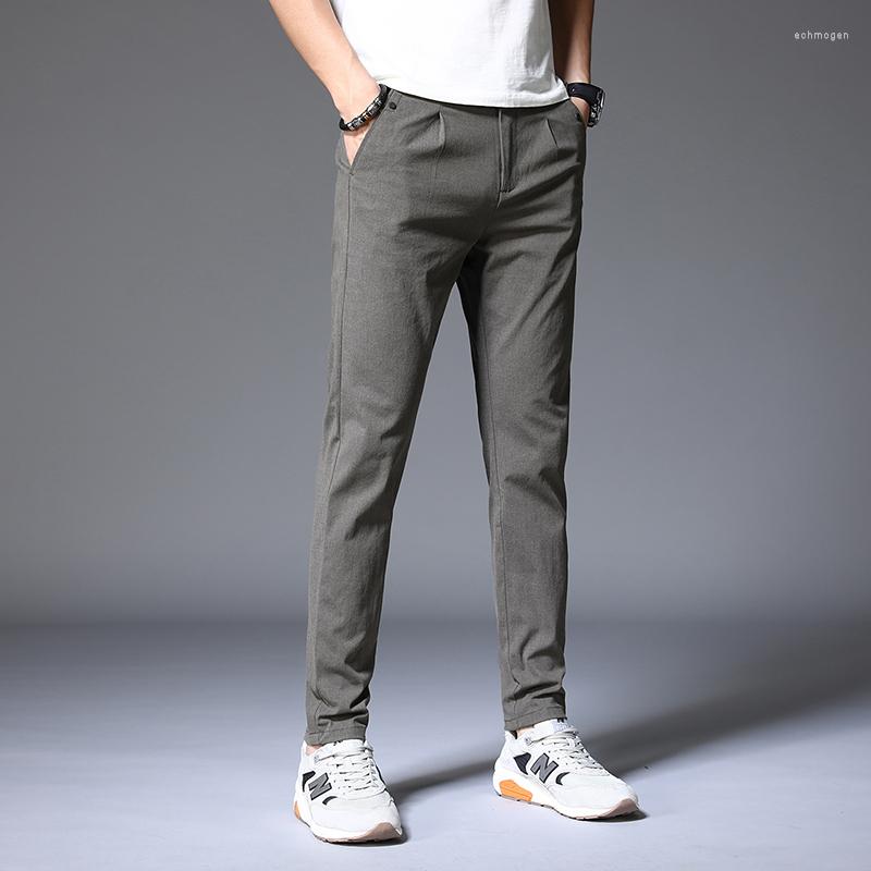 

Men's Pants 2023 Spring Summer Mens Casual Business Stretch Slim Fit Suit Male Jogger Korean Classic Thick Black Gray Trousers, Black grey