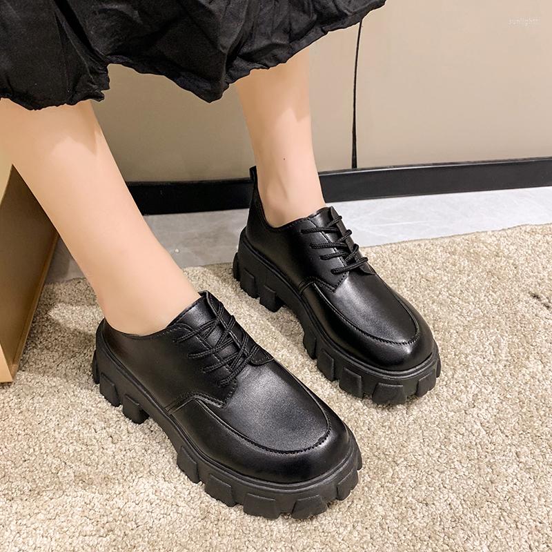 

Dress Shoes Women's Pumps 2023 Female Wild Thick High Heel Retro Black Work Autumn Sponge Lace Up Cake Low Single Classics, Black gloss