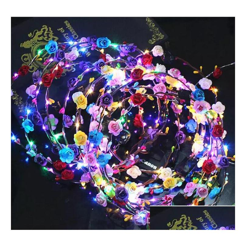 

Hair Accessories Flashing Led Glow Flower Crown Headbands Light Party Rave Floral Garland Wreath Girl Headpiece Decor Drop D Dhvpm, Many colors to choose