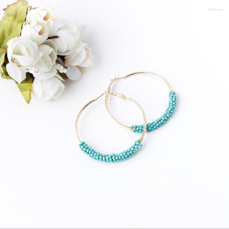 

Stud Earrings Bohemian Women Drop Hanging Resin Small Colorful Beads Golden Plated Circle Ring Big Dangle Ear Hook Jewelry Party Gift