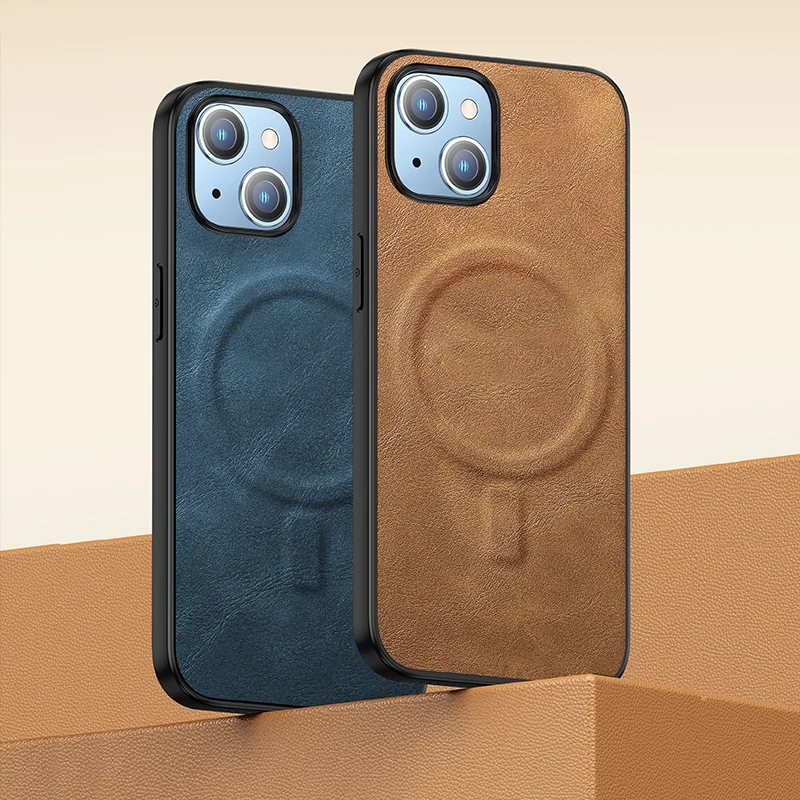 

Luxury Wireless Charging PU Leather Mobile Phone Case For iPhone 14 Pro Max 13 12 Mini Magsafe Magnetic Cellphone Cover Funda