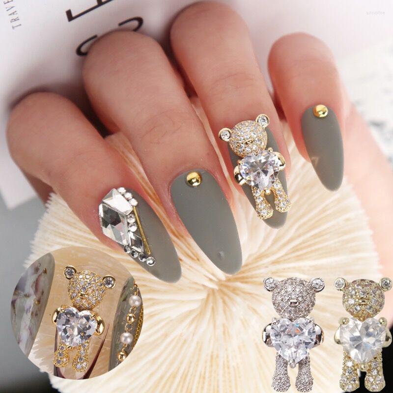 

Nail Art Decorations 10pcs 3D Charms Shiny Zircon Alloy Cute Bear&Heart Crystal Gold/Silver Metal Nails Jewelry Luxury Manicure
