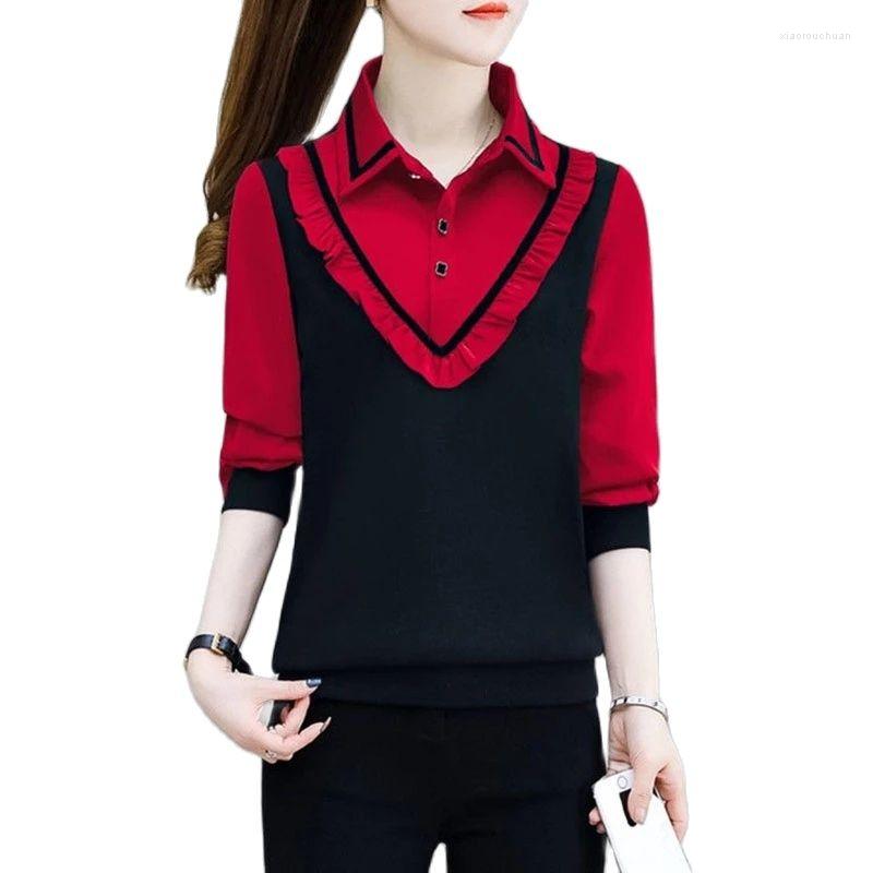 

Women's Blouses 2023 Spring Autumn Commuter Women's Fake Two Pieces Shirt Office Lady Fashion Elegant Ruffles Spliced Long Sleeve Blouse, White