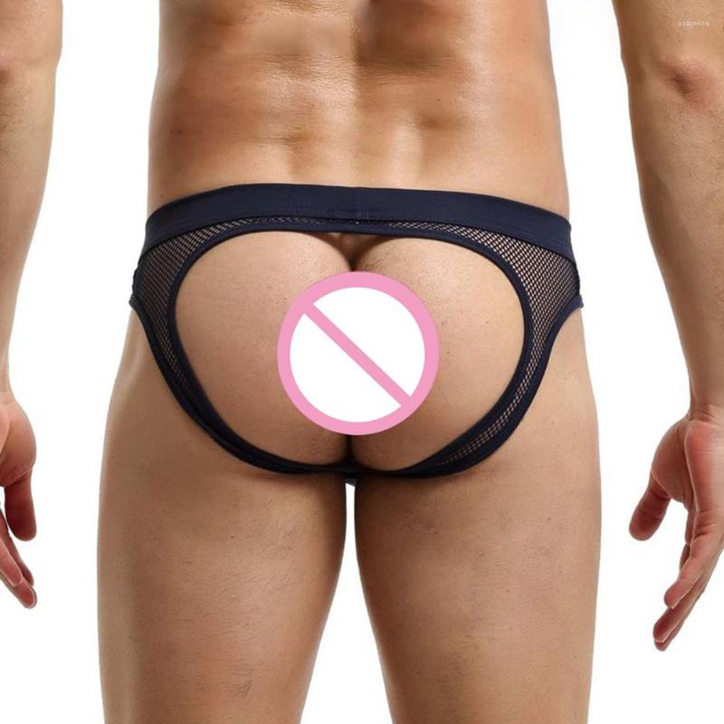 

Underpants Mens Open Back Mesh Transparent Underwear Thong Panties Men Sexy Jockstrap Buttoms Elastic Brief Erotic String Homens, Red