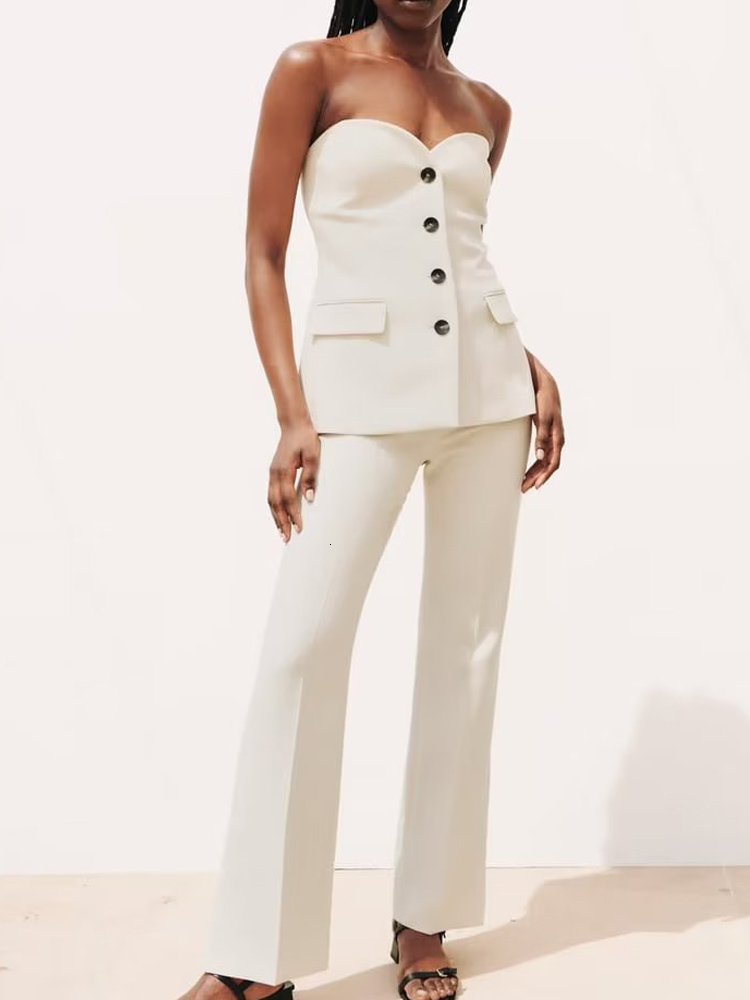 Women's Two Piece Pants Kumsvag Summer Women Casual 2 piece sets Suits Solid Off shoulder Vests and Trousers Female Elegant Street Suit Clothin