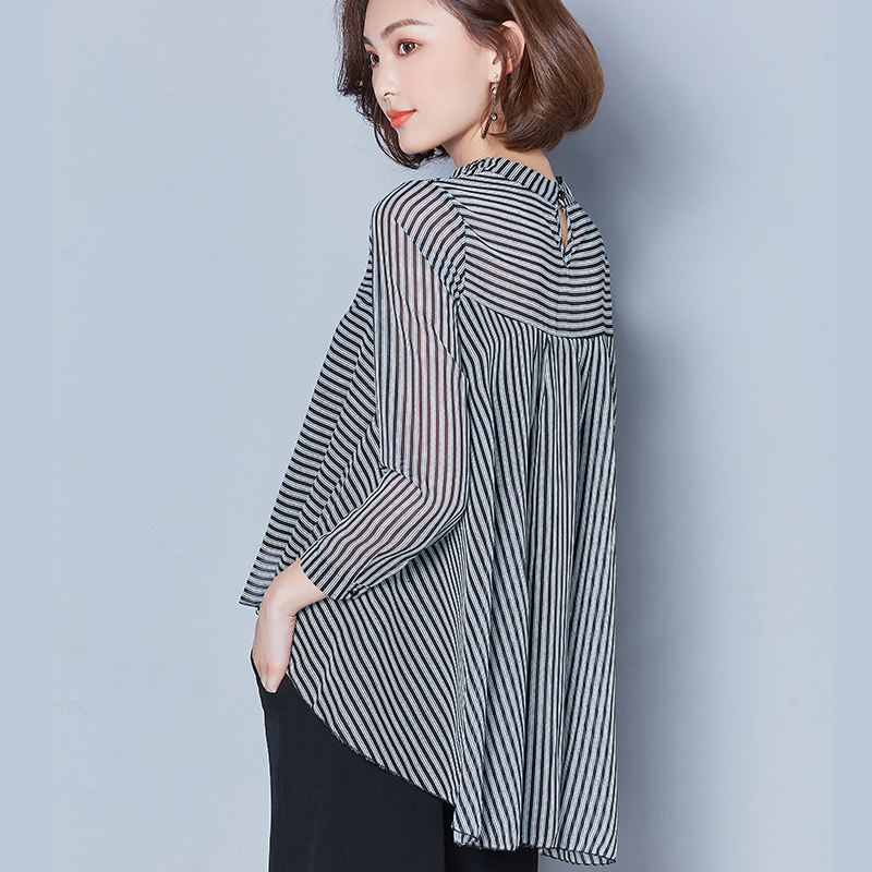 

Women' Blouses Shirts Striped Long Sleeve Sunscreen Blouses Women Casual Chiffon Turn-Down Collar Shirt Plus Size Women Clothing Blusas Mujer 230313, Stripe