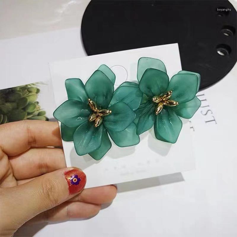 

Stud Earrings Exquisite Handmade Retro Lake Blue Acrylic Large Flower For Women Short Selling Fashion Jewelry Wholesale
