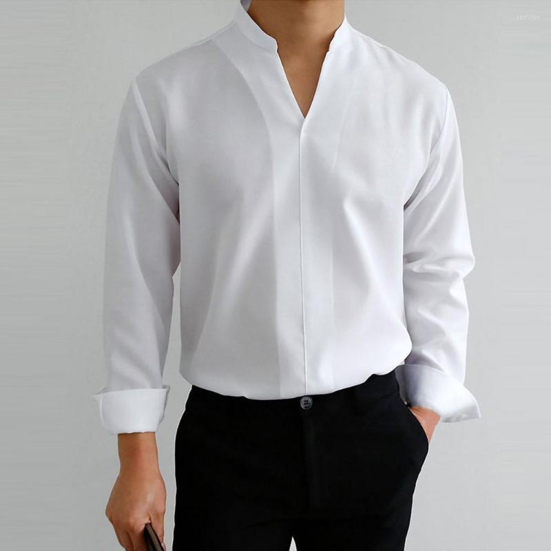 

Men's Casual Shirts Stand Collar Trendy Anti-pilling Long Sleeve Men Shirt Comfortable Wear-resistant Male Garment, Navy blue