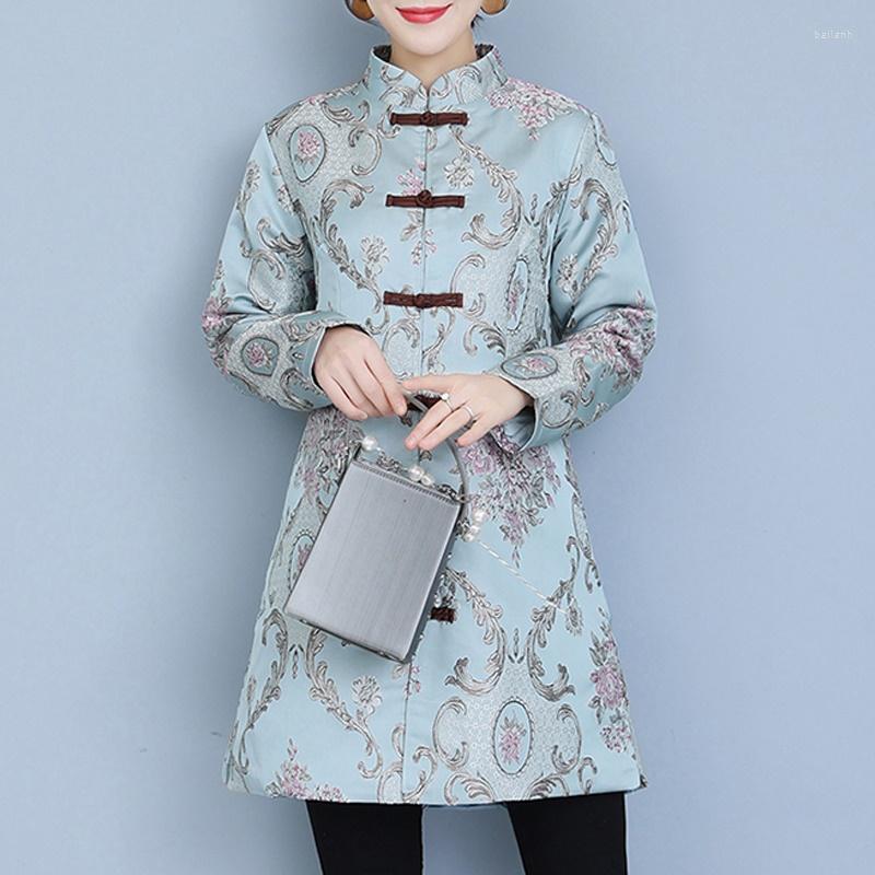 

Ethnic Clothing Chinese Dress Qipao Women Autumn Winter Cotton Plus Size Cheongsam Hanfu Traditional Vintage Robe Tang Suit KK4254